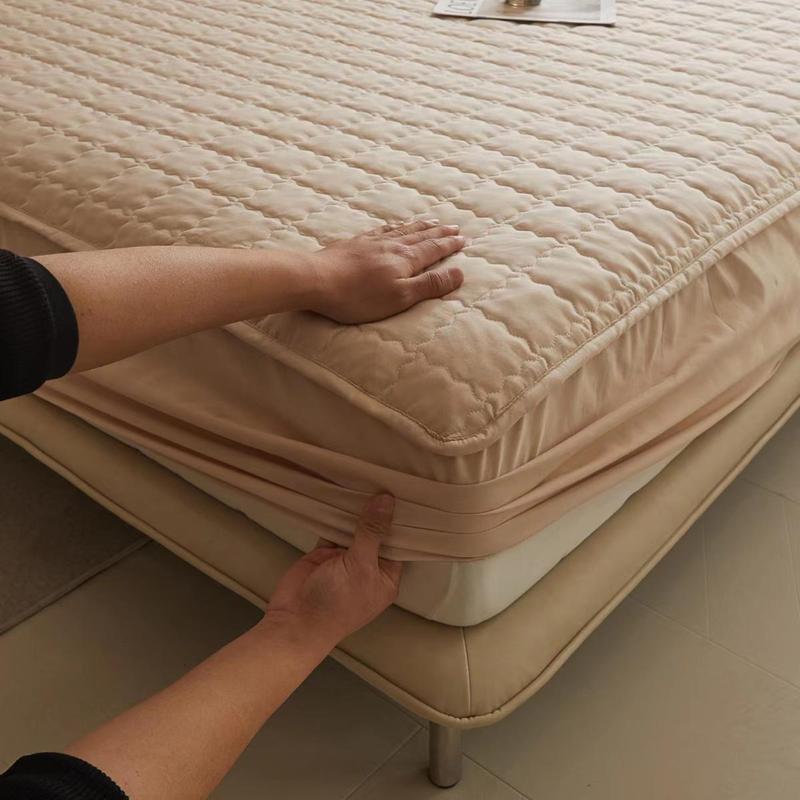 Solid Color Waterproof Plaid Textured Fitted Sheet, Soft Simple Bedding Quilted Mattress Cover for Bedroom, Pillow Case without Filler, Summer Bedroom Decor, Protective Sheets