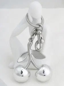 Mirror Silver Color Small Cherry Bag Charm for Women, Cute Fruit Pendant Keychain, Fashion Handbag Purse Accessory, Stylish Lovely Keyring for Daily Decor & Gift Giving