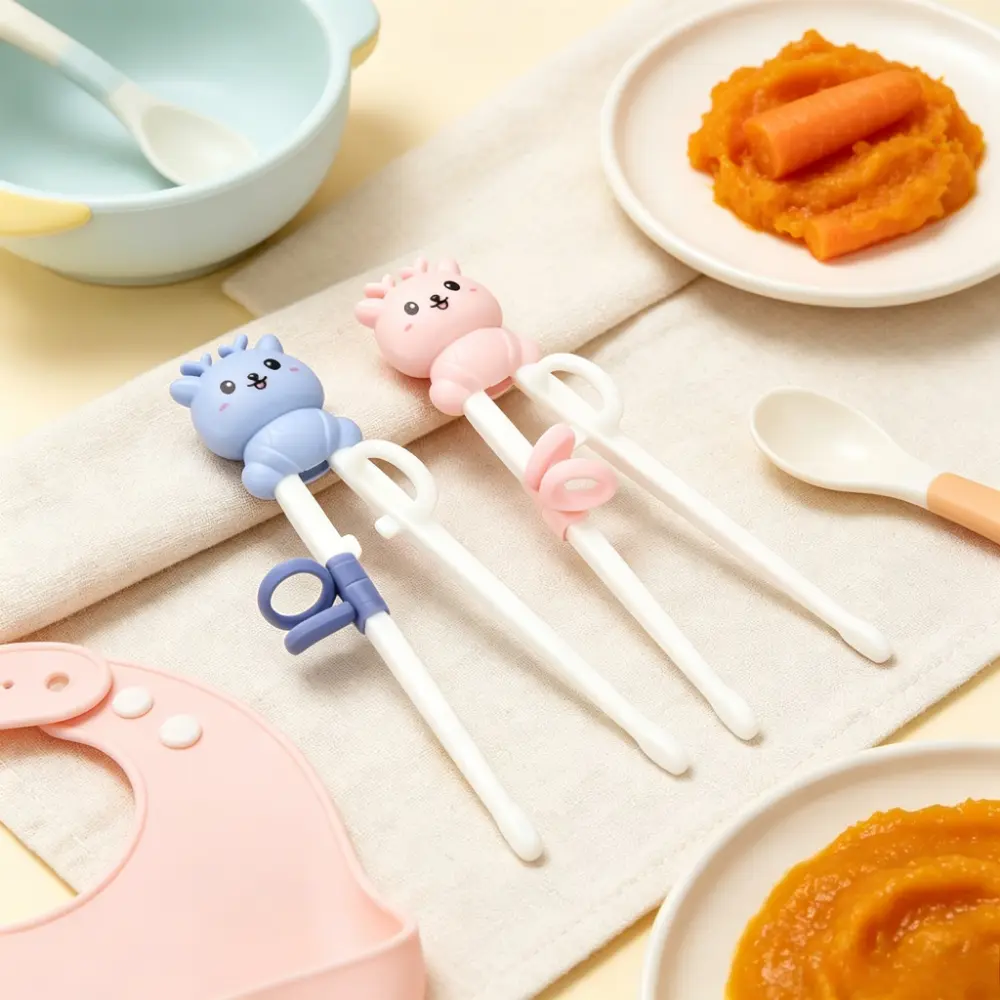 2Pcs Cute Cartoon Deer Training Chopsticks, Beginner Auxiliary Learning Tableware, Self-Feeding Practice Utensils, Daily Dining Use, Posture Correction Eating Helper