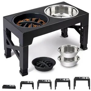 Elevated Dog Bowls, 5 Adjustable Heights Raised Dog Bowl Stand, With 2 Stainless Steel Dog Food Bowls And 1 Slow Feeder Dog Bowl, Adjusts To Height 3.2" To 12.2" For Small Medium Large Dogs Feeding