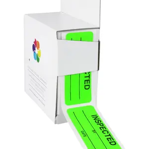 1 x 2.25 Inch Inspection Stickers for Inventory Management, Imprinted Inspected by Stickers - 200 per Dispenser Box, Fluorescent Green Sticker