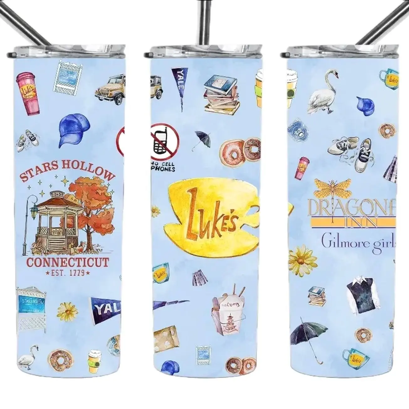 Gilmore Girls Inspired 20oz/30oz/40oz Stainless Steel Tumbler with Handle – Double Wall Vacuum Insulated Travel Mug, Cozy TV Show Fan Drinkware Gift