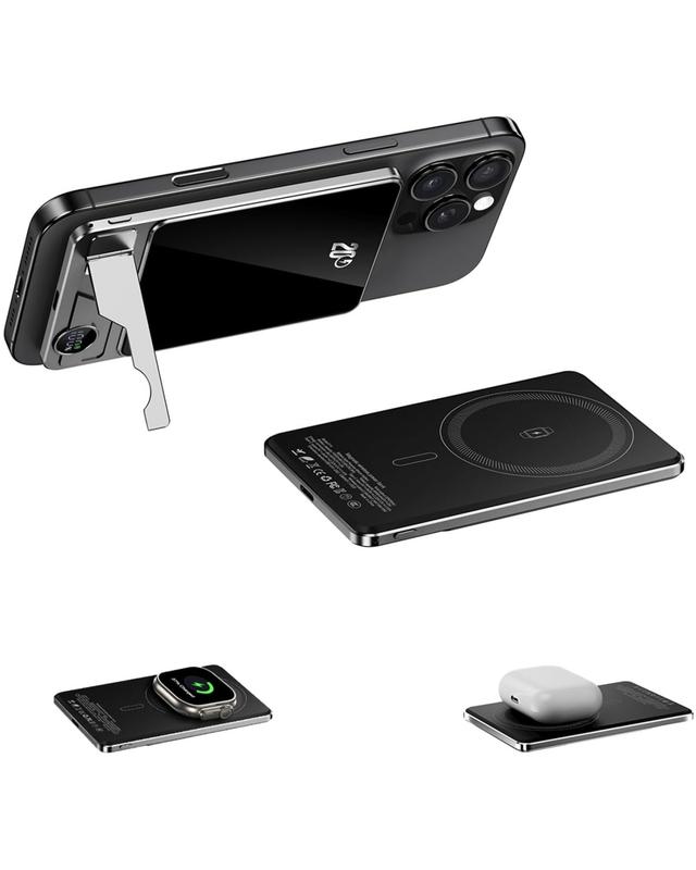 MagSafe Portable Charger 5000mAh, 20W USB-C PD Fast Charging Magnetic Power Bank with Foldable Stand & LED Display, Wireless Charging for Phone, Watch & Earbuds, Compatible with iPhone 17/16/15/14/13/12 Series