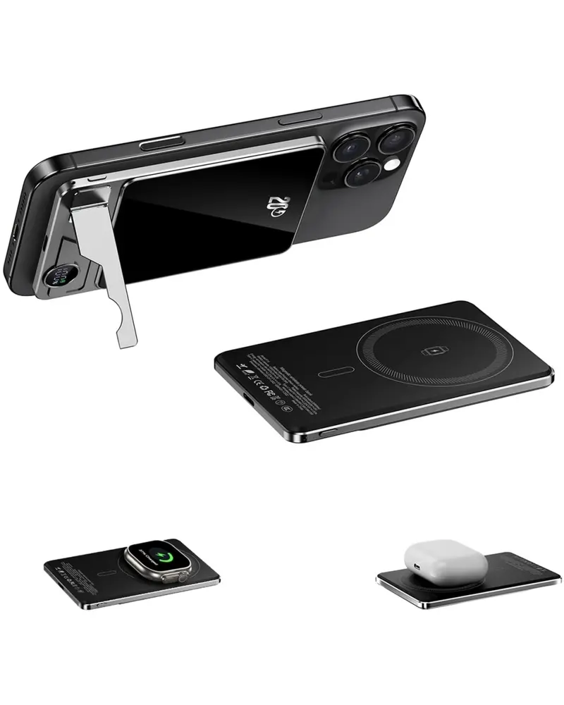 MagSafe Portable Charger 5000mAh, 20W USB-C PD Fast Charging Magnetic Power Bank with Foldable Stand & LED Display, Wireless Charging for Phone, Watch & Earbuds, Compatible with iPhone 17/16/15/14/13/12 Series