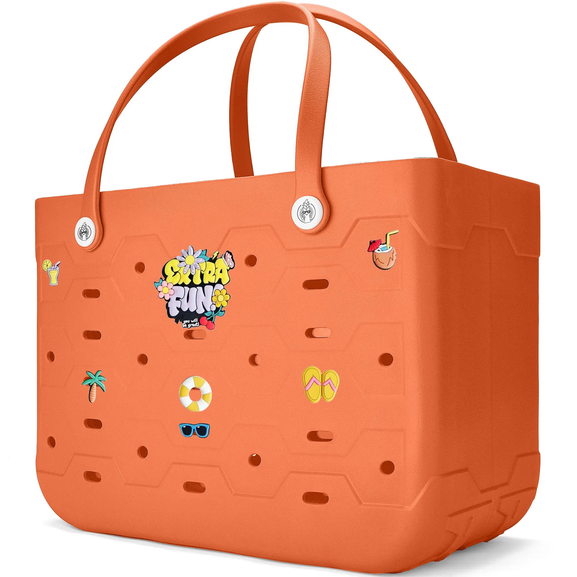 Women's Large EVA Double Handle Tote Bag - Lightweight, Waterproof Shoulder Bag with Decorative Accessories for Pool, Camping, Double Handle Women's Tote Bags