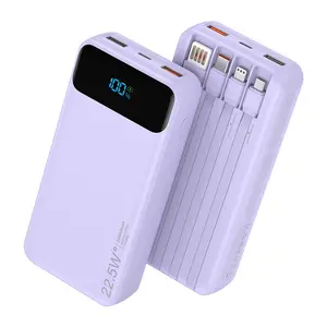 20000mAh large-capacity portable charger, with 4 cables and 6 outputs, PD20W fast charging digital display battery pack, suitable for power banks during travel and outdoor activities
