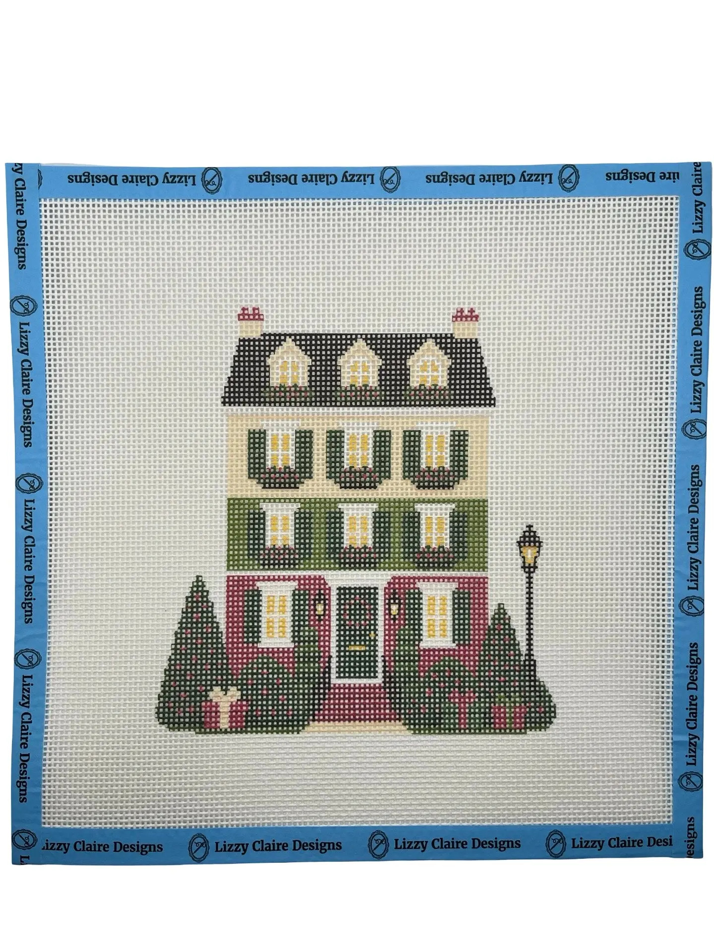 Lizzy Claire's Happy Neighborhood Christmas Townhouse - 13 mesh - 12 x 12 - Needlepoint Canvas
