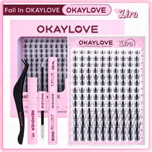 OKAYLOVE Lira Lash Clusters Clusters  Kit with Long-lasting Lash Bond and Seal,Tweezers and Remover for DIY Eyelash at Home for Natural Makeup Girl Cosmetic Gifts