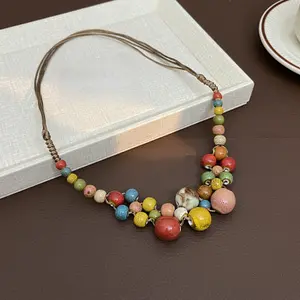 BIGWIG Women's Ceramic Beaded Long Necklace, Colorful Y2K Hippie Bohemian Statement Jewelry, Round Bead Strand for Daily Casual Wear, Ideal Gift, Vibrant, Round Beads,summervibes