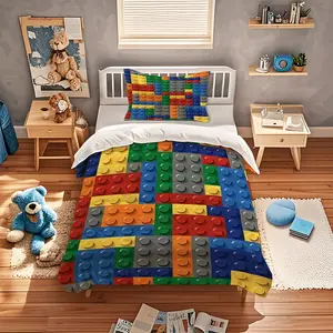 Block Pattern Duvet Cover, Soft, Comfortable And Durable Bedding, Suitable For Bedroom Decoration Gifts For Teenagers And Adults, Including 1 Duvet Cover And 1 Or 2 Pillowcases Without a Core And Pillow