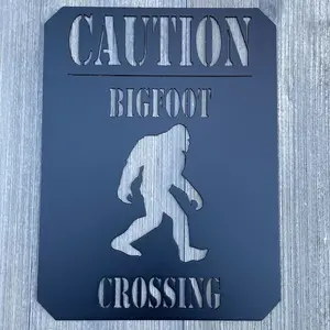 CAUTION Bigfoot Crossing Metal Sign Cutout - Sasquatch XING