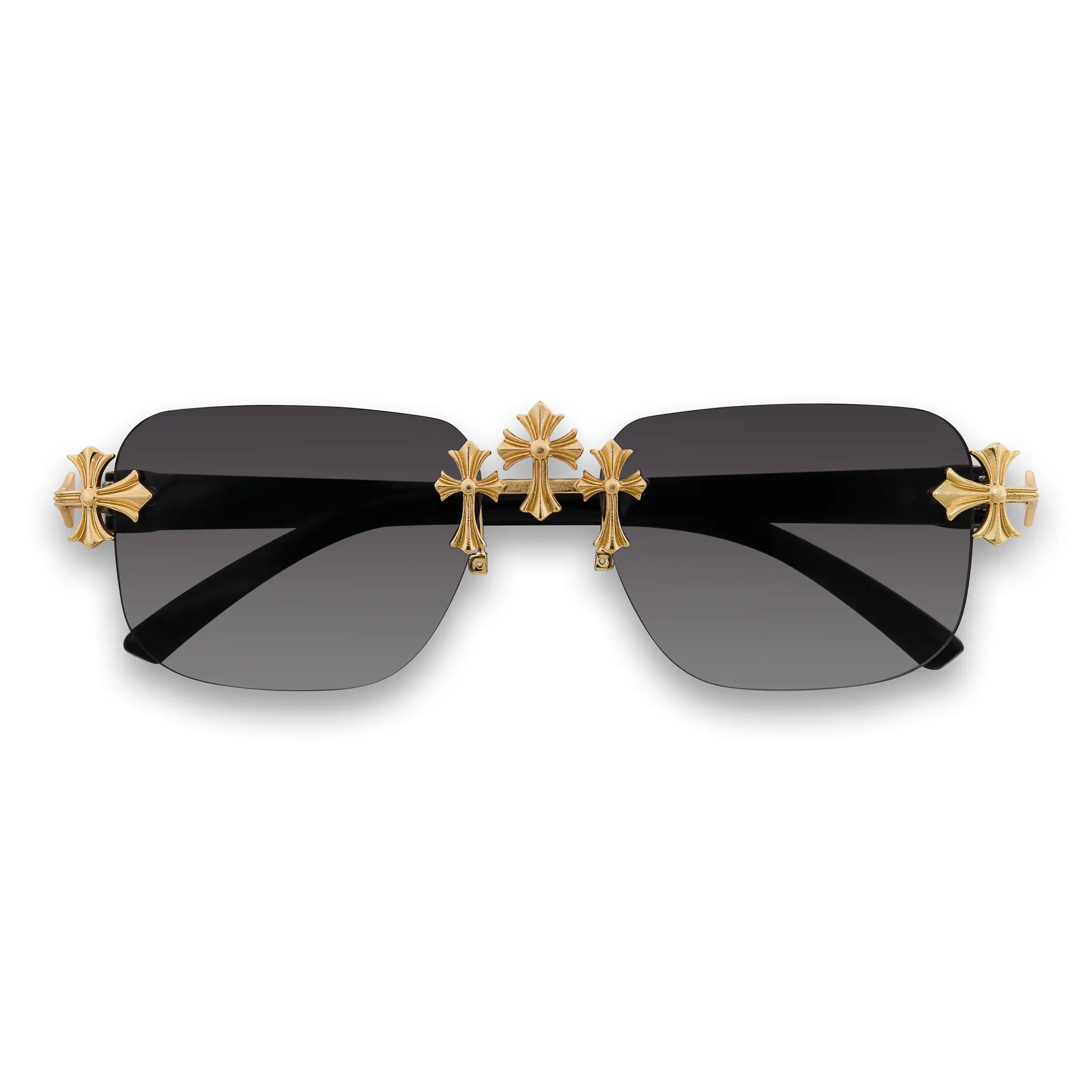 Solid Triple Cross Sunglasses – Smoke Lens Rimless Design