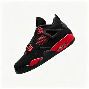 Unisex Classic Basketball Sneakers Black Red Timeless Design Breathable Mesh Side Panels Cushioned Heel Stable Support Street Fashion Trainers