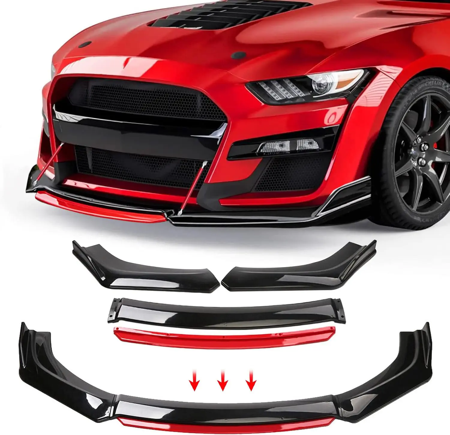 Universal Glossy Black Front Bumper Lip Body Kit, 4PCS Chin Spoiler Splitter Diffuser Protector Fit For Honda/Audi/Nissan/Toyota/Charger SRT