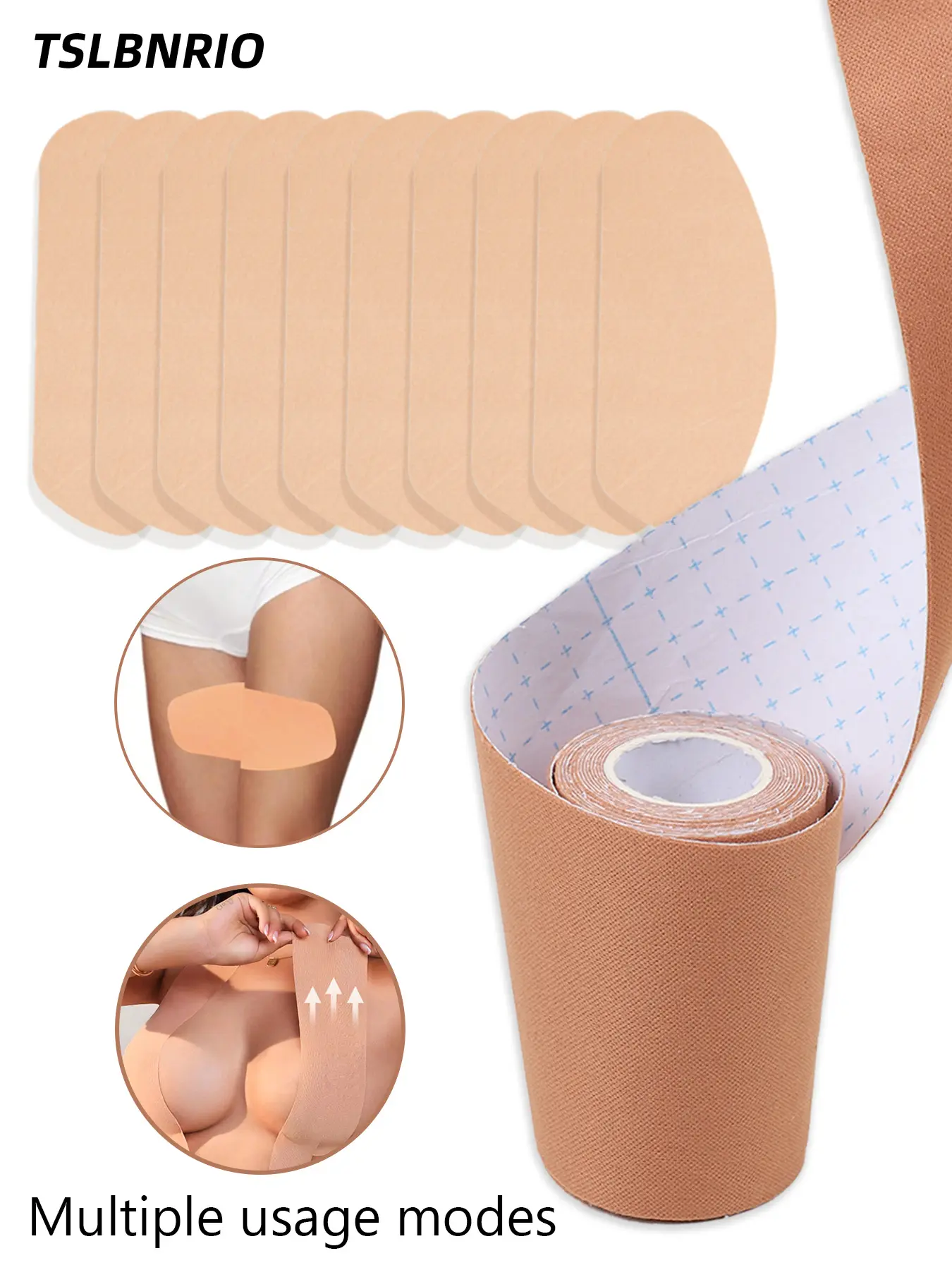 A roll of invisible breast lift tape, thigh anti-chafing patch, Adhesive Nip Cover set, with strong adhesive lifting and covering pieces suitable for weddings, formal occasions, daily life, secure hold, seamless wear, compatible with A to E cup sizes