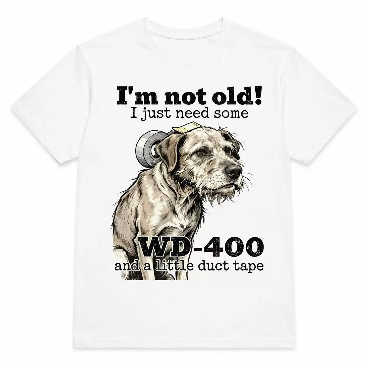 Funny WD40 Duct Tape Meme Dog Tshirt Vintage Distressed Sarcastic Getting Old Joke Tee Perfect Father’s Day Birthday Gift for Retired Men