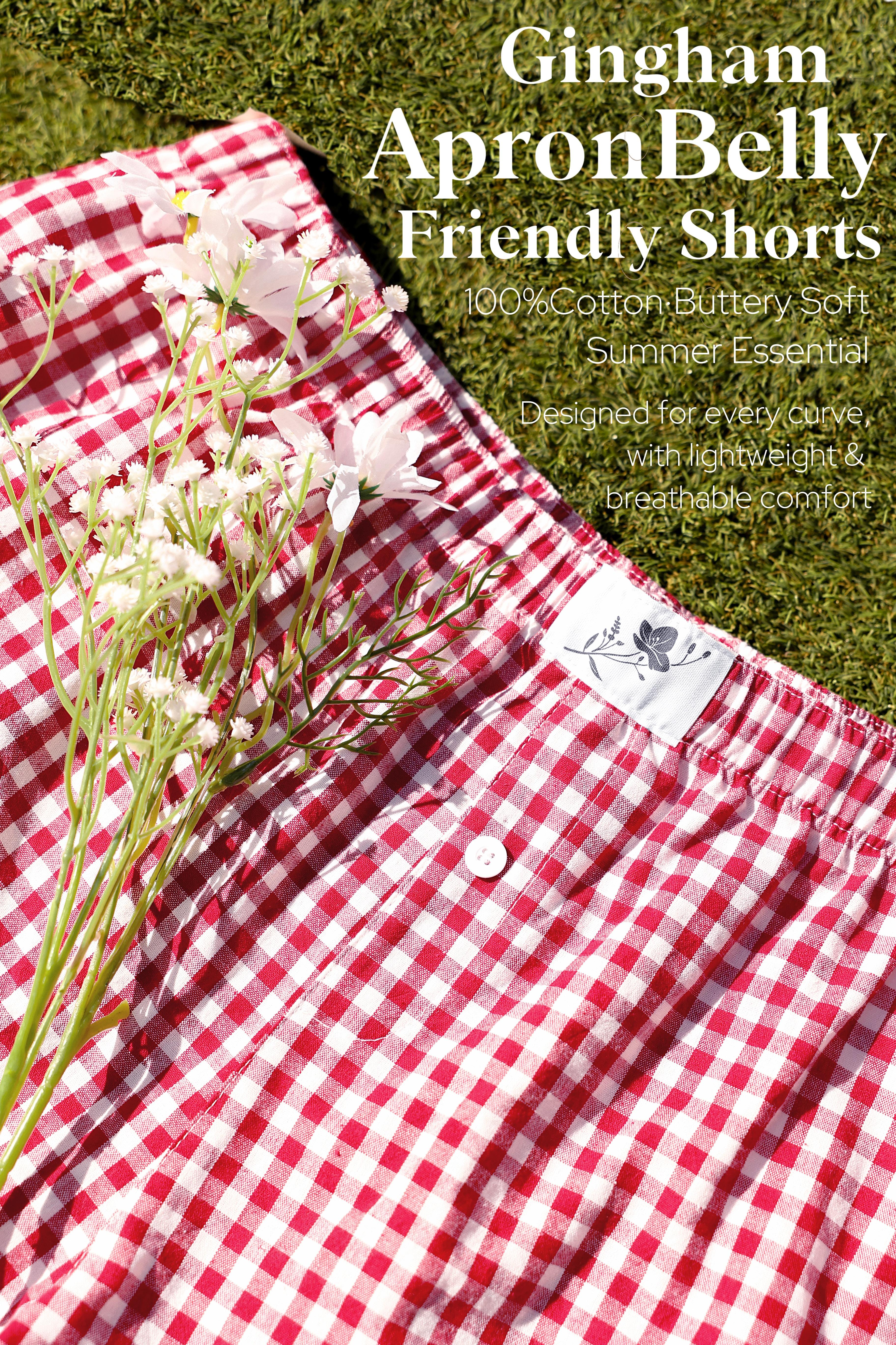 COOTRY【Plus Size】Women's Plaid Print Patched Elastic Waist Shorts, Gingham Boxer Shorts, Checkerboard Print Shorts,Casual Comfy Straight Leg Shorts for Summer,Ladies Bottoms for Daily Wear| Plus Size Fashion|Hide Belly Shorts|Flattering Fit
