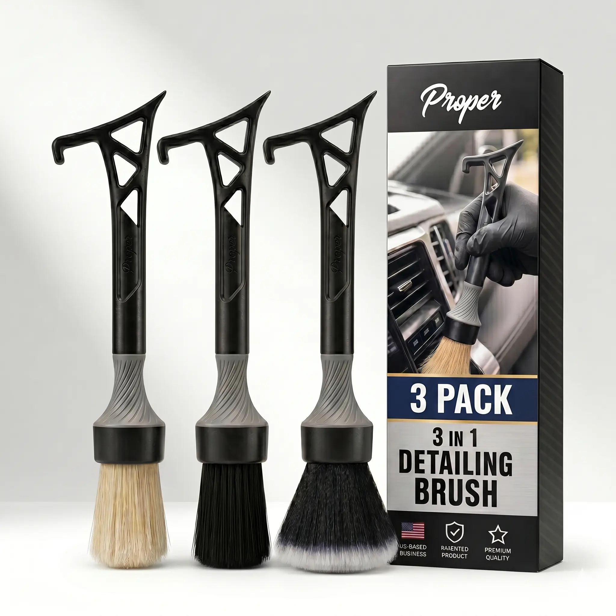 (3-Pack) V2 Detailing Brush Set -  Detail Automotive Interior or Exterior, Get Professional Results, Car Detailing Accessories Car Care Kit