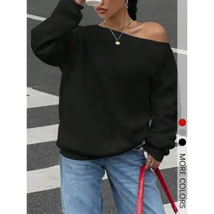 Chic Women's Off-Shoulder Long Sleeve Top, Ribbed Knit Cuff Detail, Casual Regular Fit for Daily Outfits and Layering