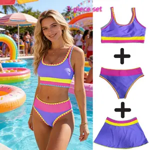 SummerVibes 3 Piece Bikini Sets, Tummy Control & High Waisted Swimsuit with Adjustable Wide Shoulder Straps, Neon Color Sporty Swimsuit,summervibes