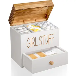 Tampon Holder for Bathroom, Feminine Product Organizer for Bathroom Storage with Drawer, Pad and Tampon Container Box for Shark Week Girl Period Stuff - White