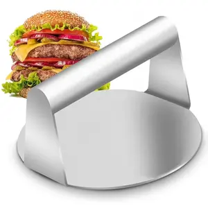 1pc Stainless Steel Hamburger Press Mold, BBQ Meat Press Board, Ground Beef Tool, Round Meat Squeezer, Essential Kitchen Accessory, Kitchen Gadgets