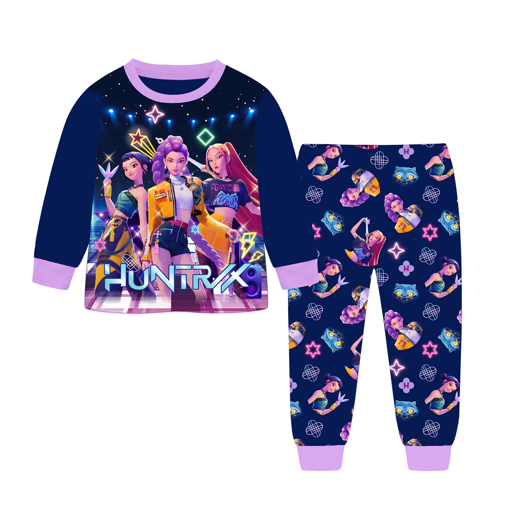 Girls Pajamas Set Demon Hunters Pyjamas Kids Long Sleeve Pjs Set 100% Cotton Rumi Mira Zoe Kpop Cute Clothing Top And Pants Fashion Cartoon Homewear P