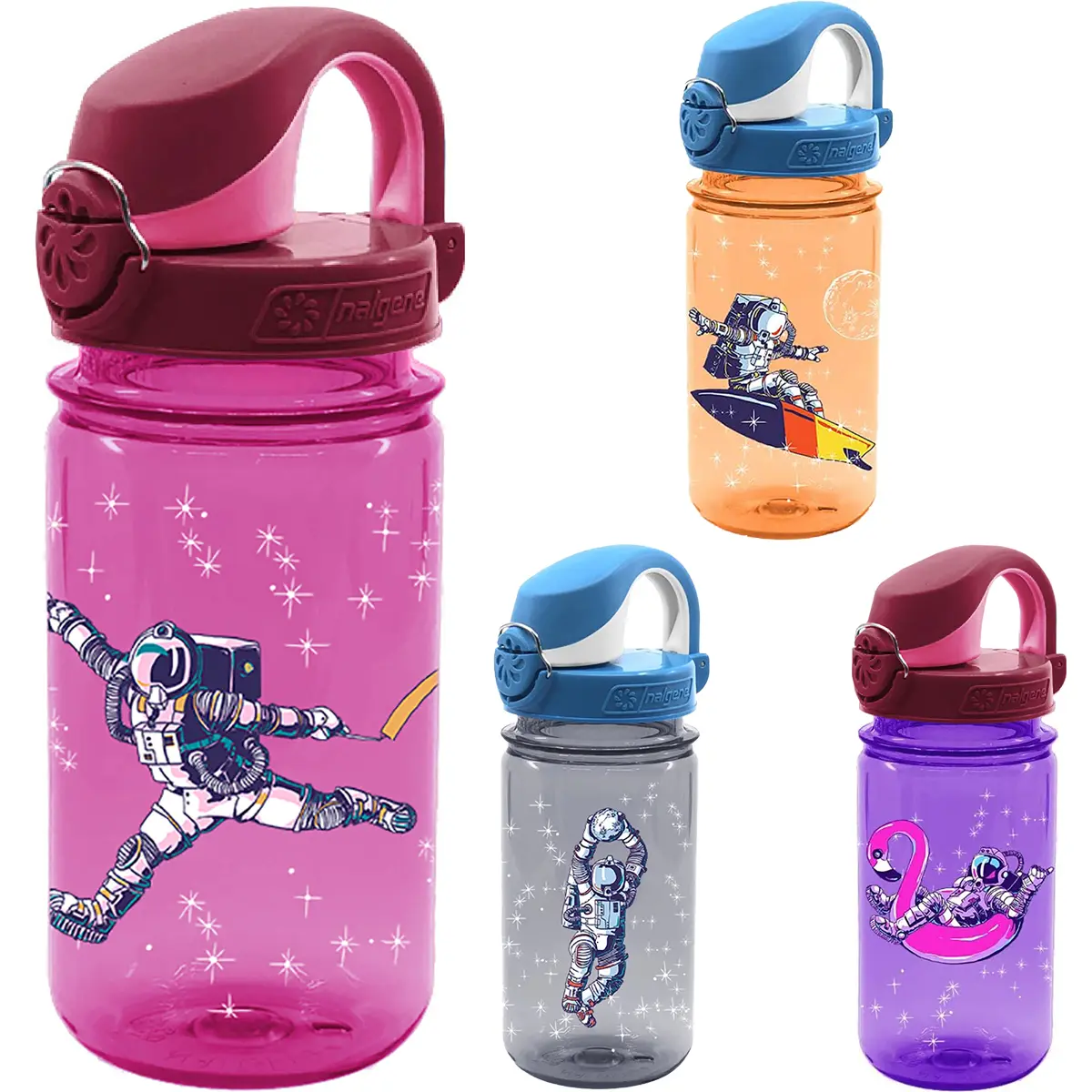 Nalgene Kid's Sustain 12 oz. Portable Leakproof Lock-Top Water Bottle - BPA & BPS Free, Astronaut Print, Space Theme, Dishwasher Safe, Reusable Tritan Drinkware
