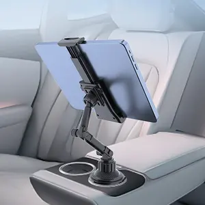 Tablet Holder for Car Cup iPad Holder Mount with Depth Large Clamp Height Adjustable Tab Phone Mount Holder for 6"-12.9" Tablet Cell Phone iPhone iPad Samgsun Kindle Stand Travel Suction Car Phone Accessory