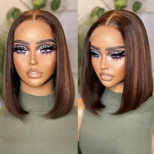 Luvme TikTok Shop | Glueless Chestnut Brown Highlights Straight 4x4 Closure Bob Wig