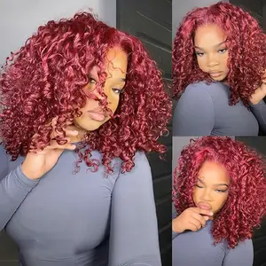 Hot Star 6x5 Glueless 99J Color Ombre Brown Colored Big Curly HD Lace Wigs T1b/4 Color P1b/30 Color P4/27 Highlight Colored and Ginger Colored Human Hair Kinky Curly Natural Color Wigs Ready To Wear