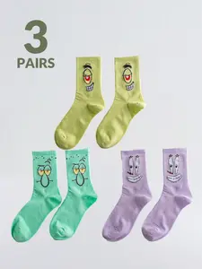 Women's Cute Spongebob Print Casual Short Socks, Fun Cartoon Pattern, Breathable Moisture-Wicking, Soft Comfortable Skin-Friendly
