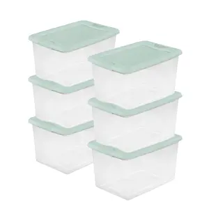 Sterilite 6 Pack 64 Qt Latching Box, Plastic Storage Bin with Lid, Mindful Mint