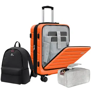 KEYTANG Smileline 20 Inch Carry on Expandable Spinner Suitcase with Front Pocket Travel Backpack & Cosmetic Makeup Bag Lightweight Hard Shell Luggage