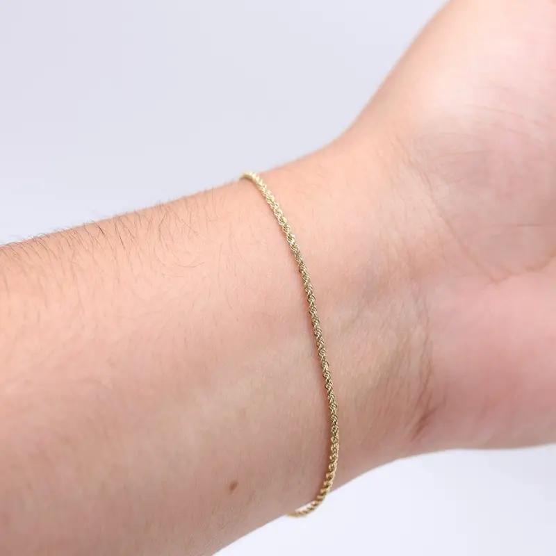 14KT Gold Solid Rope Bracelet - 2mm Dainty Chain