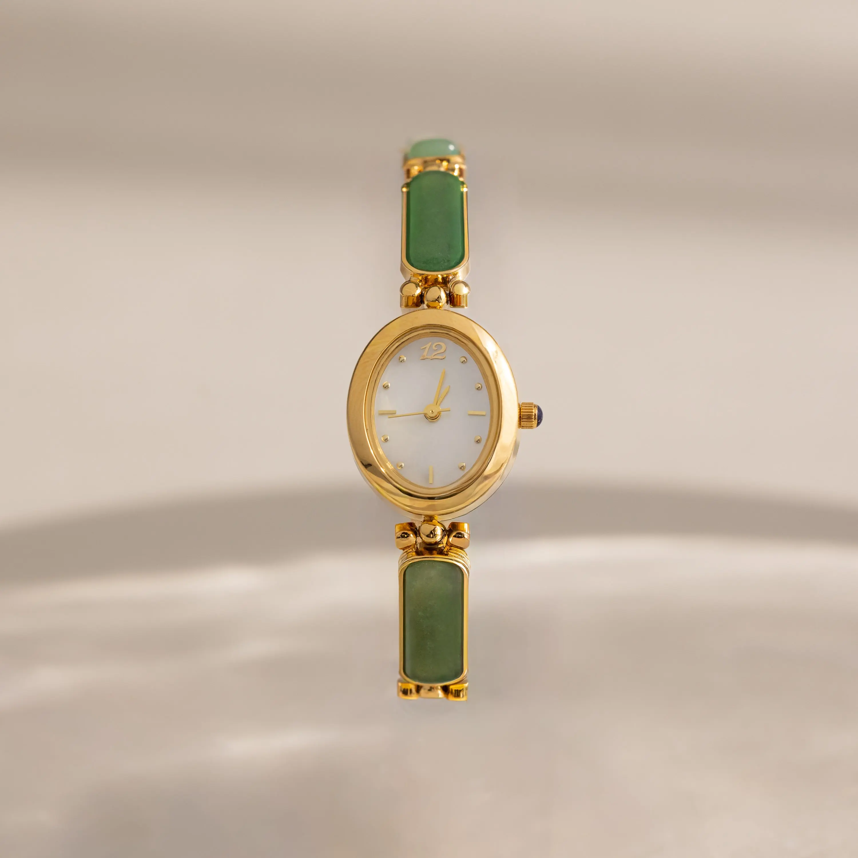 Jade Band Timepiece by Caitlyn Minimalist - Vintage Green Jade Link Watch in Gold & Silver - Dainty Gemstone Jewelry - Best Friend Gift