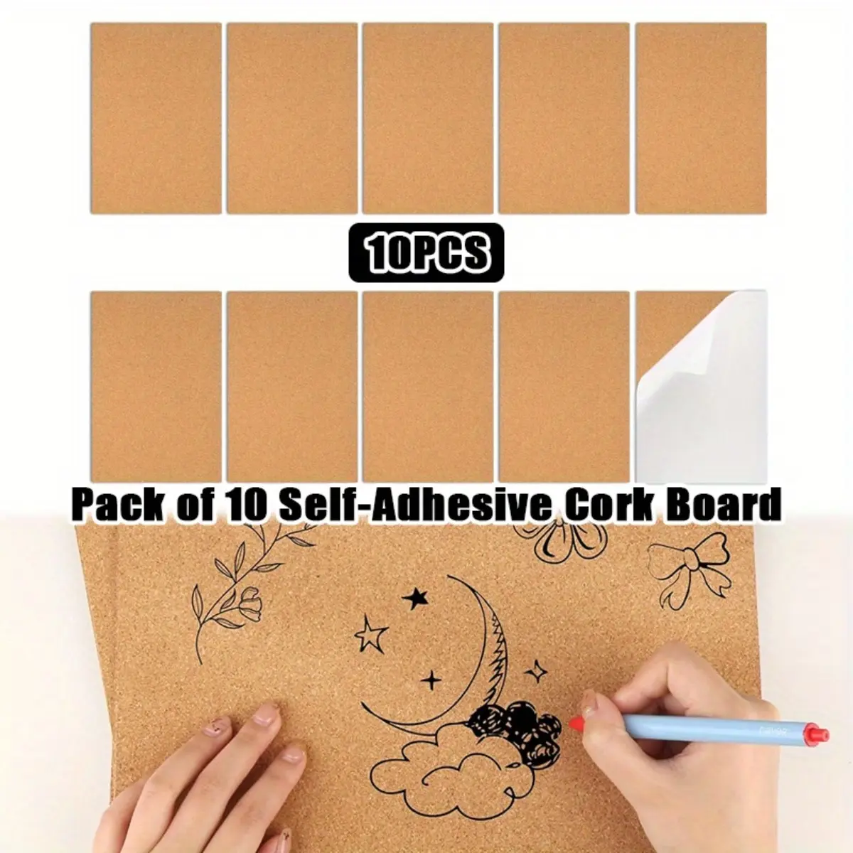 10-Piece Durable Smooth Self-Adhesive Natural Cork Board Set - A4 Size Rectangular Shape 21x30cm 1mm-Thick Pads for Photo Display, Office Wall Decoration, Wrinkle Resistant, Diy Enthusiasts