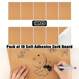 10 pieces of self-adhesive cork board, 30 x 21cm, 1mm thick cork pad, self-adhesive DIY nail wall, used for crafts, offices, schools, kitchens, wall decoration