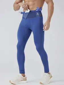 Male High-Waist Compression Running Tights with Multi-Waist Phone Pockets, Zip Closure, Universal All-Seasons Breathable Quick-Dry Stretch Fabric for Workout, Yoga