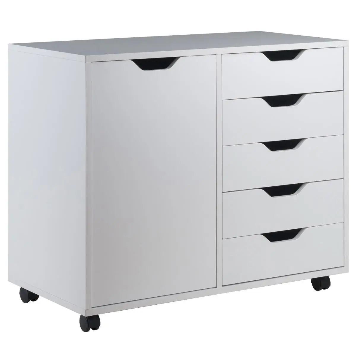 Winsome Wood Halifax Wide 2-Compartment Composite Wood Storage Cabinet - White, Entryway Furniture, Hallway Storage Cabinet with Wheel, College Dorm & Entryway Use, 26.3x30.71x15.9 in