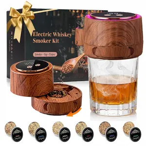 Electric Cocktail Smoker Kit rechargeable go holiday gift set with 6 Wood Chip Flavor Packs - Drink Aroma Enhancer for Whiskey Rum & Classic Cocktails lover - Built-in lighter Battery  Machine for Home Entertaining ice ball bourbon   premium gin set summe
