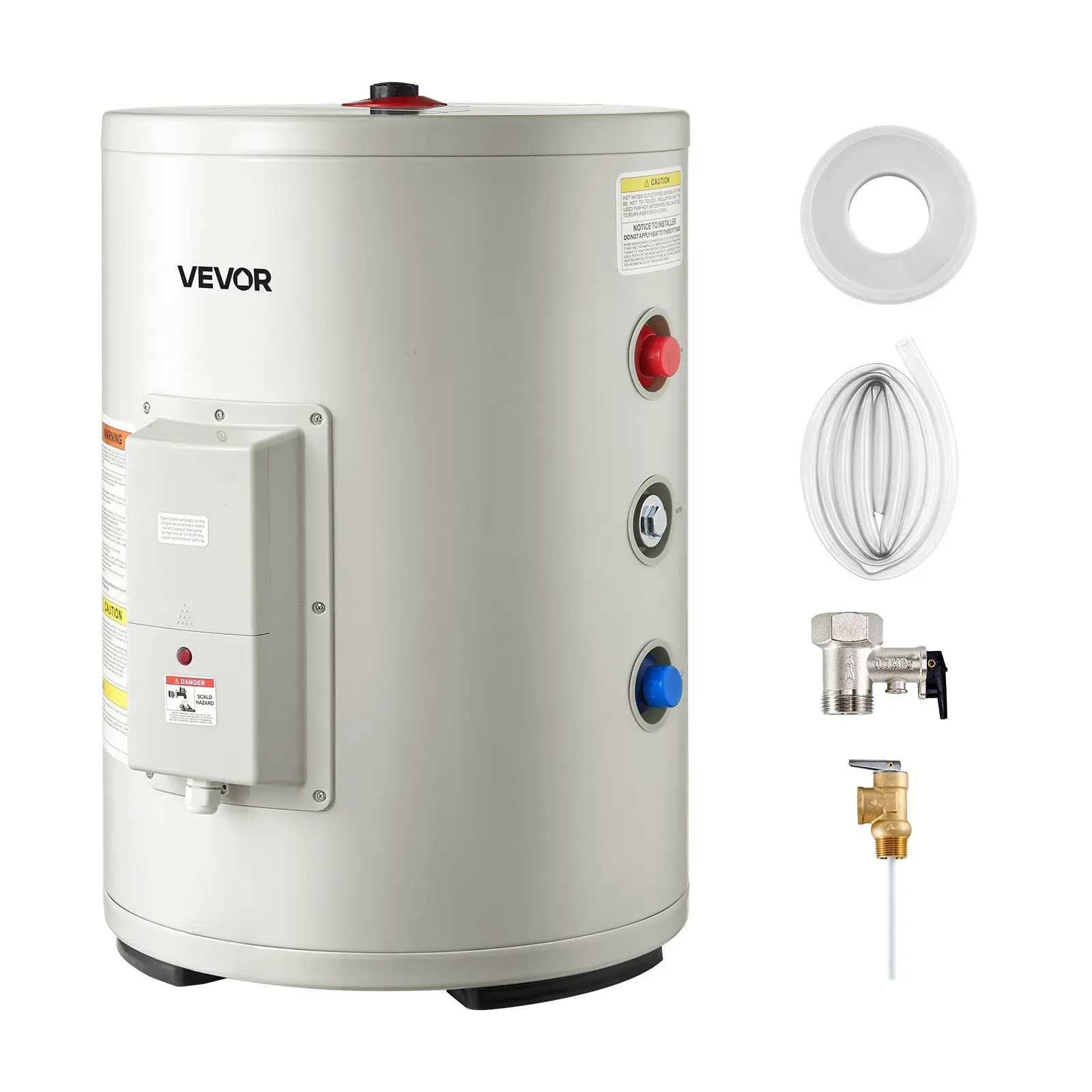 VEVOR 12 Gallon Electric Tank Water Heater, 1600W Point-of-Use Hot Water Heater with LED Display, Knob Control, Side Outlet, 120V Storage Design with TP Valve for Small Apartments Studios, Gray