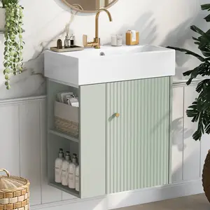 ARCH [Video]21.6 inch Modern Floating Bathroom Vanity with Ceramic Basin - Perfect for Small Bathrooms, Left side storage   WL RR