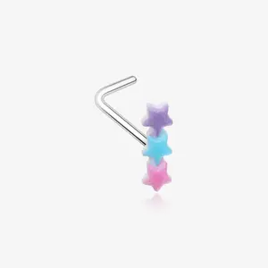 Kawaii Pop Pastel Assorted Star Trio L-Shaped Nose Ring