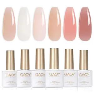 GAOY Milky Jelly Nude Gel Nail Polish Set, 6 Transparent Colors Sheer White Pink Soak Off UV Light Cure Gel Polish Kit for Salon and Nail Art DIY at Home