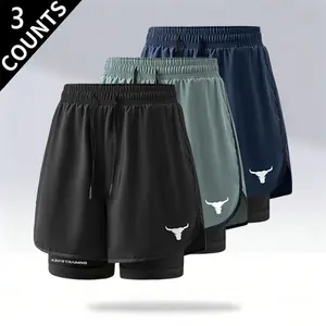 3-Pack Men’s 2-in-1 Athletic Shorts with Compression Liner, quick-drying and moisture-wicking, perfect for gym workouts, running, training, and casual sporty outfits.