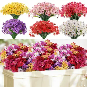 12pcs Artificial Flowers for Outdoor & Indoor Fake Plants, Artificial Flowers Bouquet, Decorative Faux Silk Flowers for Outdoors, Outside Front Porch, Hanging Planter, Window Box, Garden Spring Decoration