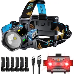 12 Modes 210000 Lux Headlamp Motion Sensor Red  Zoomable ,  Than 30Dys Standby  Lamp, IP65  and 125? Angle for Camping Outdoor Hardhat