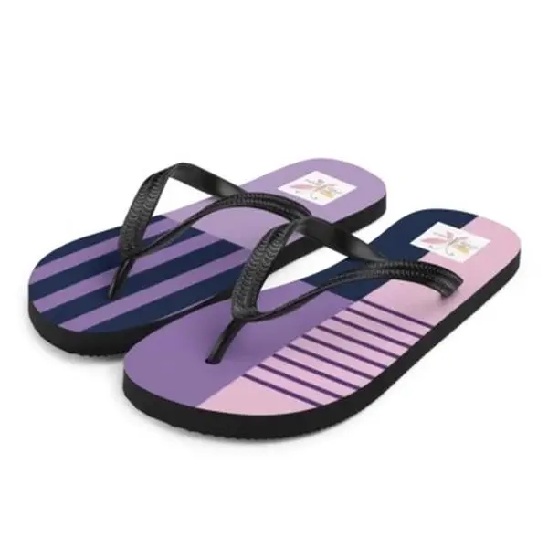 Lavender Stripe Flip Flops - Comfortable & Stylish Women's Sandals with Purple & Navy Stripes Footwear Summer Flipflop