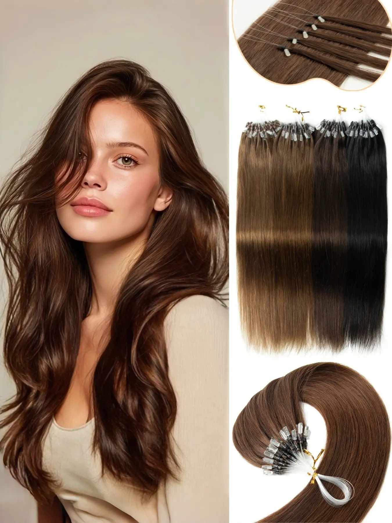50strands/30g/pack Micro Loop Human Hair Extension, Natural Looking Hair, Easy to Install & Remove, Reusable & Long Lasting, No Damage to Scalp & Natural Hair, Microlinks Hair Extensions, Microloop Human Hair